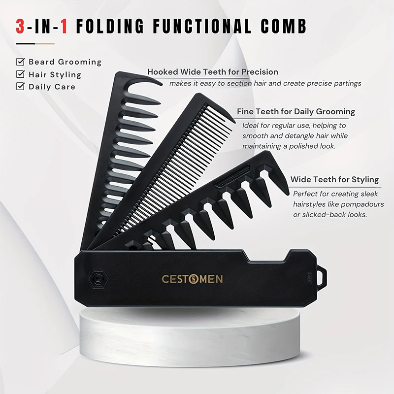 3-in-1 Folding Beard Comb for  - огляд і ціна Men'S Grooming Organizer